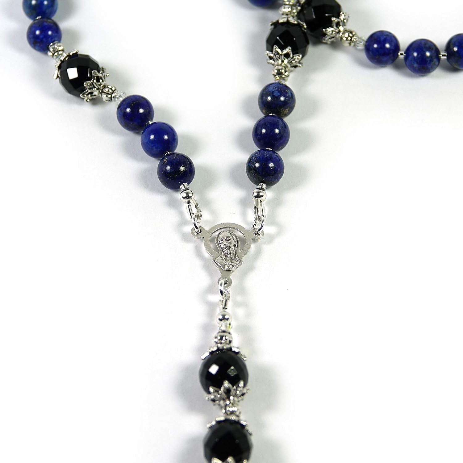 United States Army Catholic Prayer Beads St Michael Chaplet Lapis Agate Natural Gemstone beads Blessed with Anointing Oil