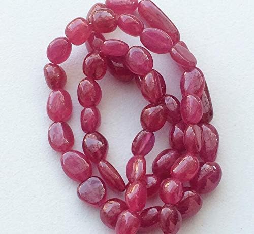 Ruby Glass Filled Plain Oval Tumbles, Ruby Necklace, Ruby Jewelry, Ruby Beads, Genuine Ruby Necklace, 7-15mm, 9 Inch Strand, 27 Piec