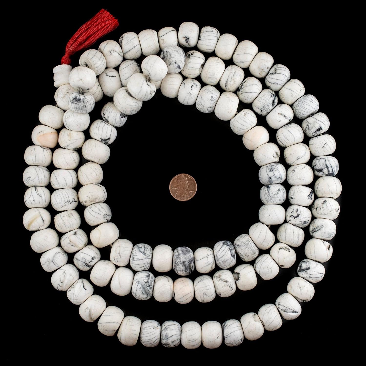 The Bead Chest Naga Conch Shell Mala Beads 18-20mm Nepal White Round Large Hole 60 Inch Strand