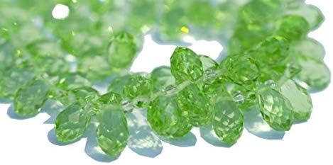 faceted crystal glass green briolette, 11.5x 6 mm wire wrapped briolette, jewelry supplies 3.5