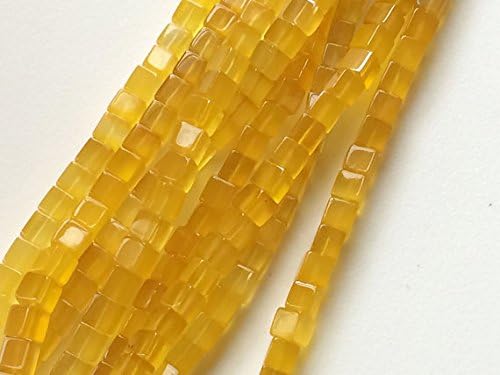 13 inch natural beads strand of 6-7mm smooth cube yellow chalcedony gemstone beads for DIY jewelry - necklace, bracelet, earring, ring.