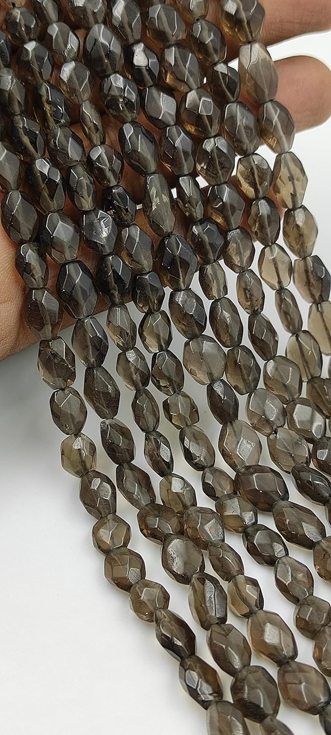Hanumat Gems Lot of 10 Strands Natural Smoky Quartz Faceted Oval Shape Gemstone Beads,Smoky Quartz Faceted Beads,Smoky Quartz Oval Beads,5X7-6X9 MM Oval Beads,13 Inches Oval Beads Strand.