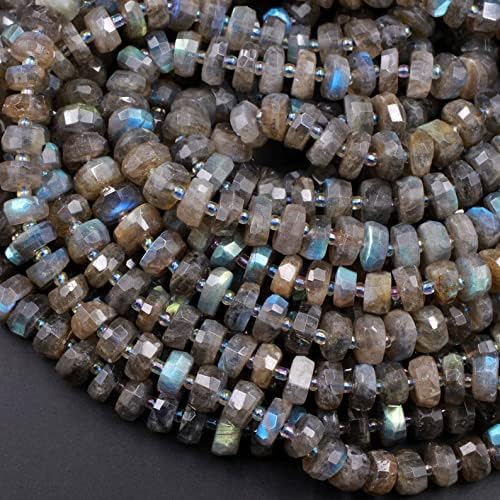 13 inch Strand of Natural gem Grey Labradorite, 10x6mm rondelle Faceted Beads for DIY Jewelry Making. | Beads_04574