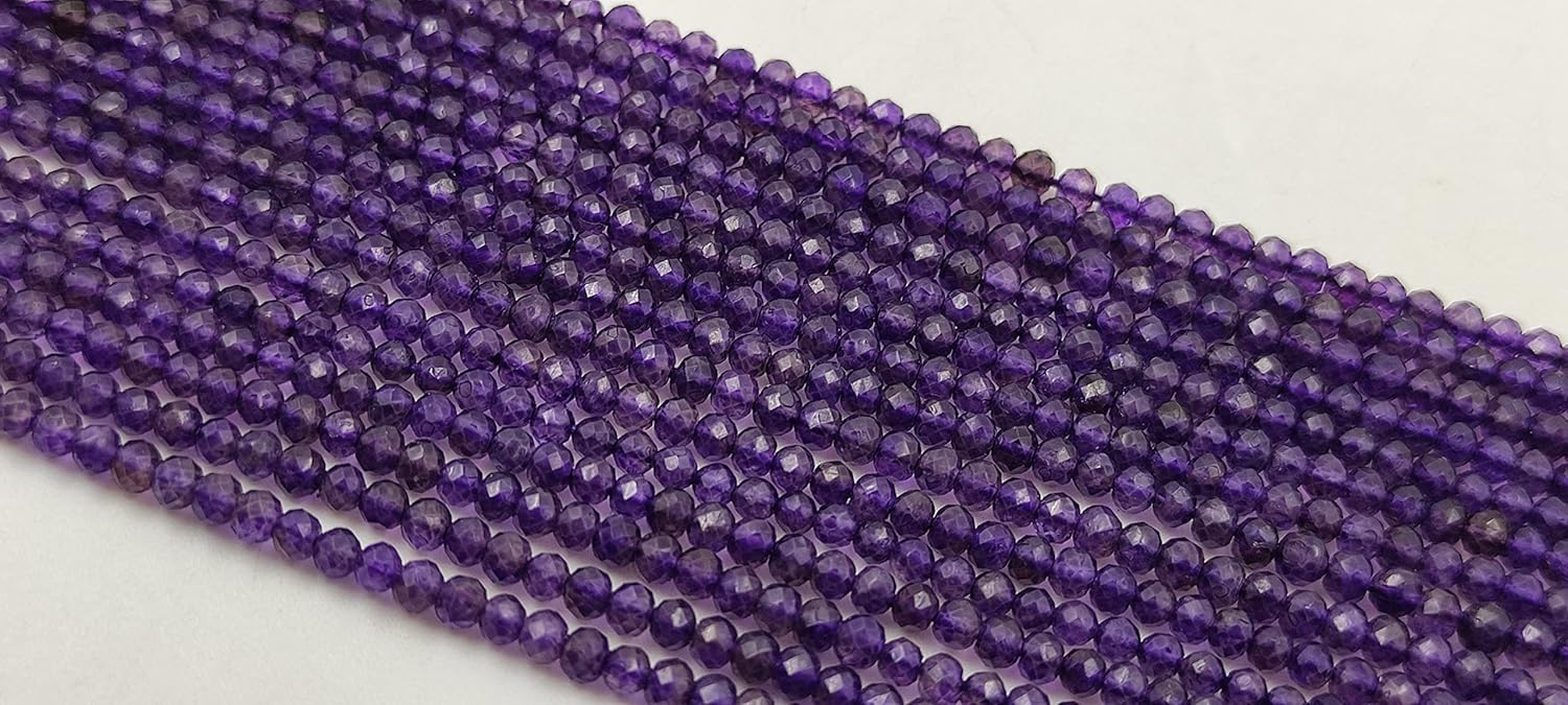 Hanumat Gems Lot of 10 Strands Natural Purple Amethyst Micro Cut Faceted Rondelle Beads,Amethyst Faceted Beads,Amethyst Rondelle Bead,Amethyst Micro Cut Bead,2-2.5MM Beads,13 Inches Strand.
