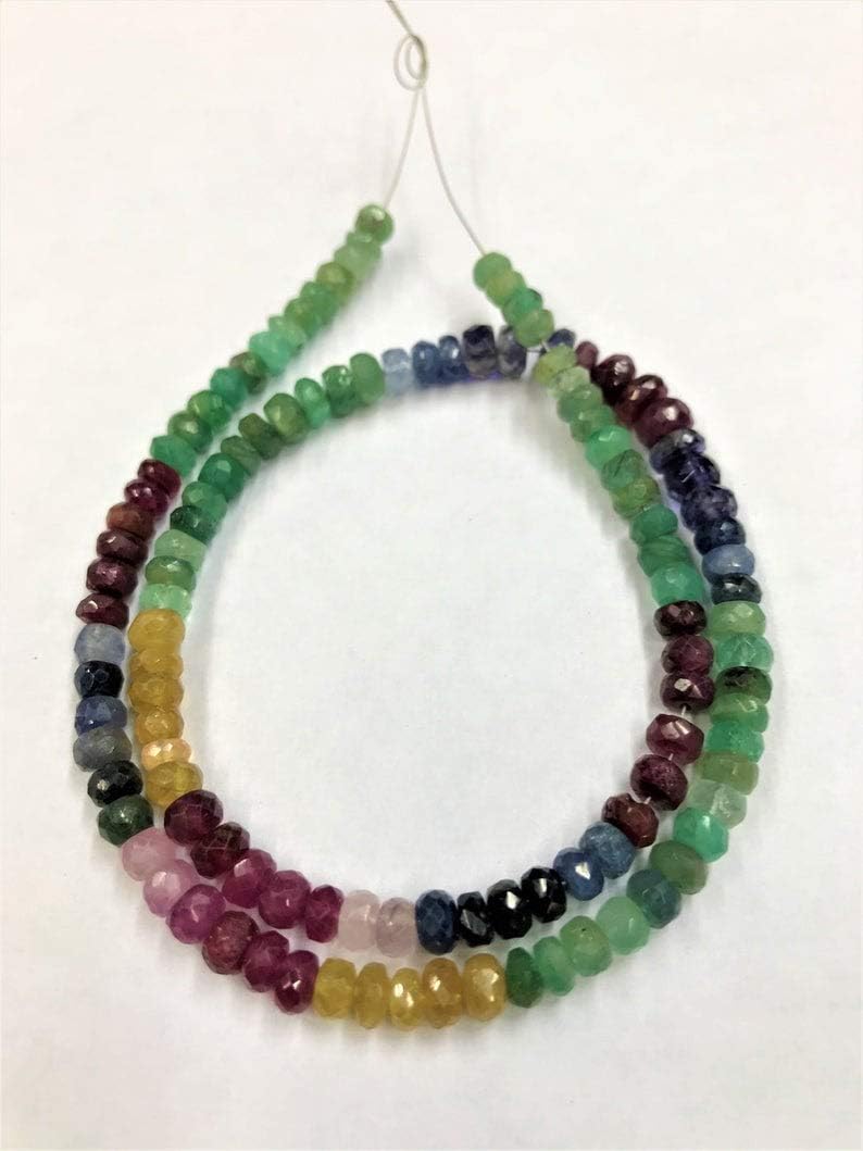 GEMZ 4 inch Strand of Natural Multi Gemstone rondelle Shape Faceted Cut Multi Color Color Beads for DIY Jewelry Making- Earring Necklace Bracelet.