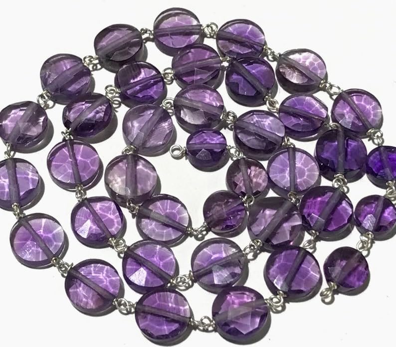Natural Amethyst Coin Smooth Beads 10 MM 20 inch Long String Jewelry Making Gemstone Beads for Necklace Bracelet