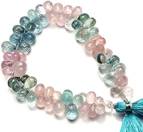 8 inch Strand of Natural Aquamarine 9x6-11x7mm Teardrop Faceted briolette Beads for DIY Jewelry Making. |BRIO_00706
