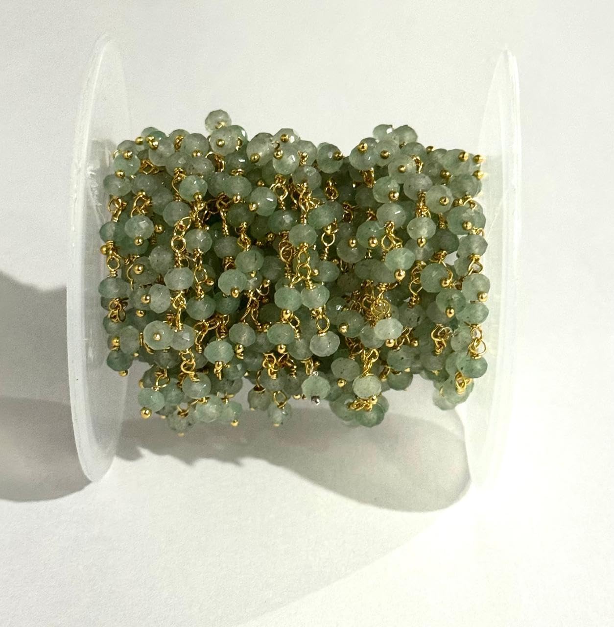 4mm Faceted Green Aventurine Jade Beaded Rosary Cluster Chain with Gold Plated Wire, Jewelry Making Supply by Foot 5 feet