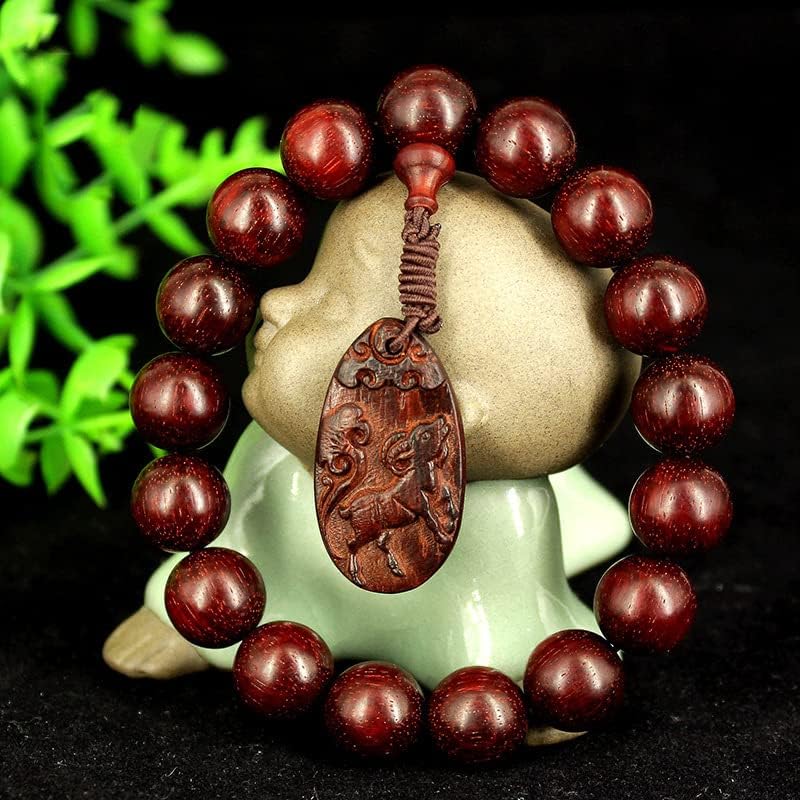 Mascot Wooden Crafts Wood Carving Art Wood Decoration Artwork 印度小叶紫檀12mm手串打磨带金星佛珠加生肖挂坠款式可选(小叶紫檀12mm加生肖挂坠)