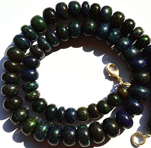 LKBEADS 1 Strand Natural Australian Matrix Black Opal Big 8 to 11MM Smooth Rondelle Beads 16.5 Inch