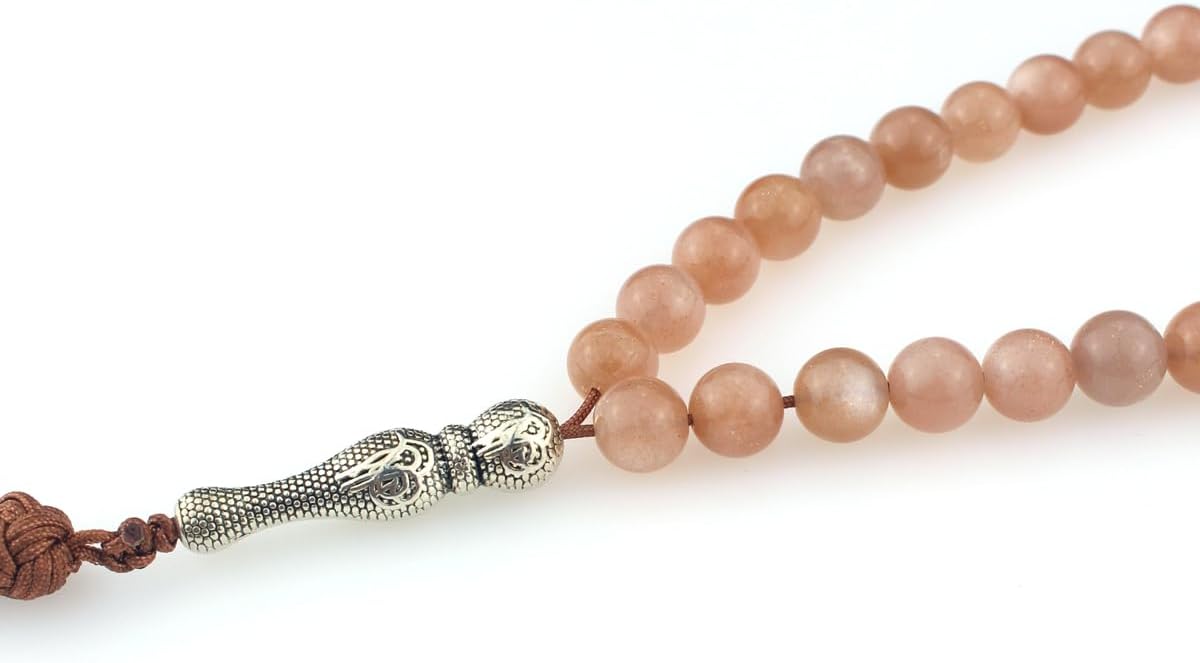 Muslims Islamic Dhikr 99 Tasbeeh Tasbih Prayer Beads, Moonstone Beads with Tassel
