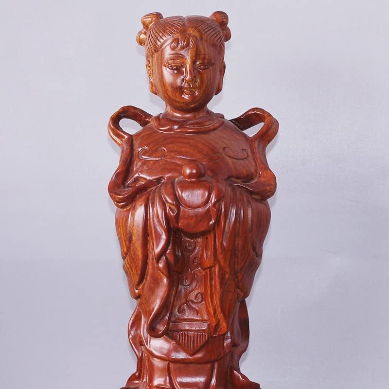 Mascot Wooden Crafts Wood Carving Art Wood Decoration Artwork 刺猬紫檀摆件 坐莲观音 金童玉女家居佛像木雕(金童玉女26*10 * 10cm)