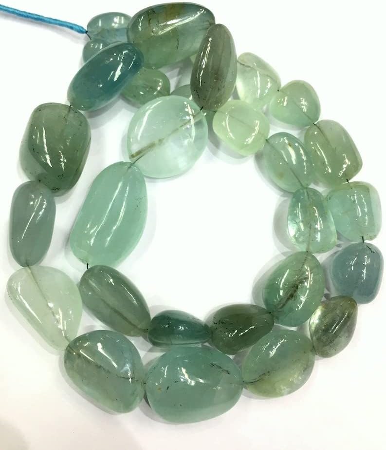 13 inch Strand of Natural gem Aquamarine, 12-14mm Tumble Smooth Beads for DIY Jewelry Making. | Beads_01784, green