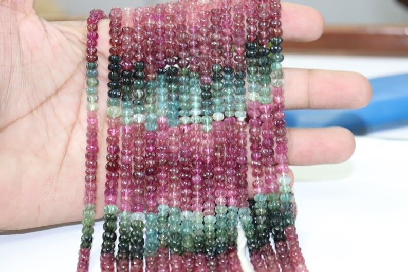 Multi Tourmaline Smooth Carved Rondelle Shape Beads 5 mm Tourmaline Melon Shape Beads Tourmaline Smooth rondelle for Making Jwelery