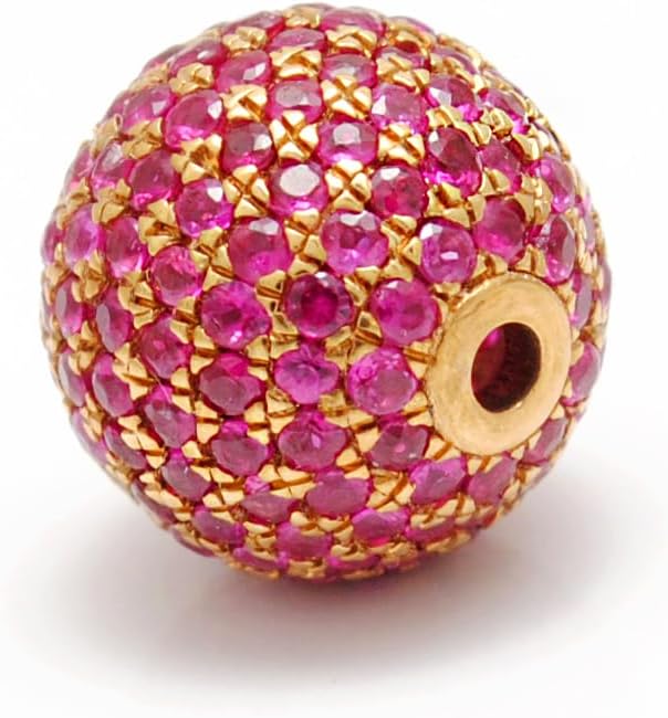 Kanika Creations 8mm 14K Solid Yellow Gold Pavé Bead with Natural Ruby – Round Spacer Gold Finding for Custom Jewelry