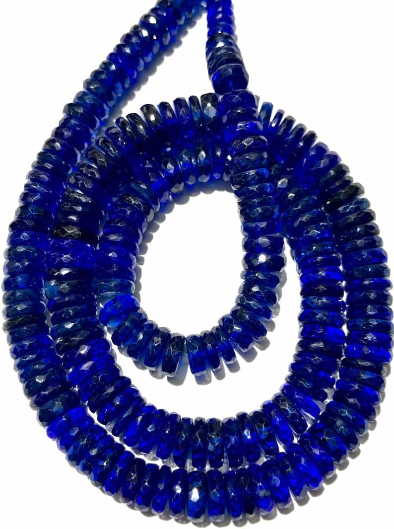 Natural Blue Corundum tyre facated Beads 7-10 MM 18 inch Long String Jewelry Making Gemstone Beads for Necklace Bracelet
