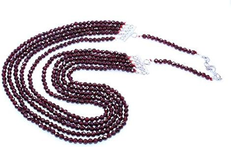 Natural Faceted Red Garnet 4 mm Round Beads 24'' Neck Code-HIGH-47043