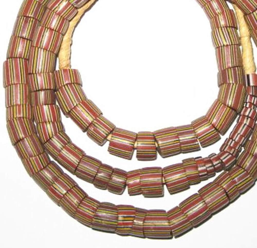 Authentic red multi Venetian wound drawn stripe glass trade beads