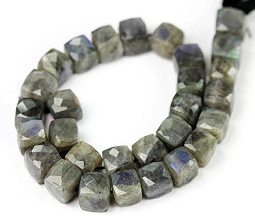 Labradorite Micro Faceted 3D Cube Beads 2 Green Blue Flash Grey Semi Precious Gemstones 7-8.5 mm