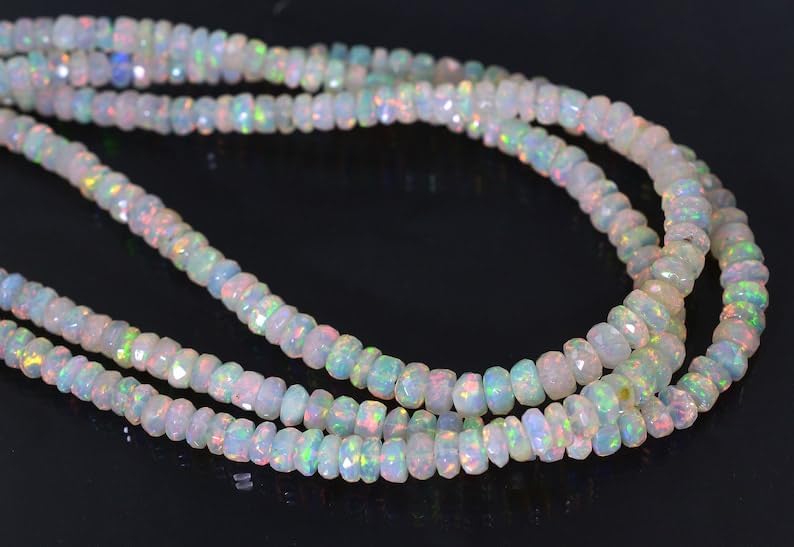 AAA Quality Natural Ethiopian Opal Faceted Rondelle 3-5mm Beads Strand for Jewelry Making Wholesale Rainbow Fire Opal Faceted Beads