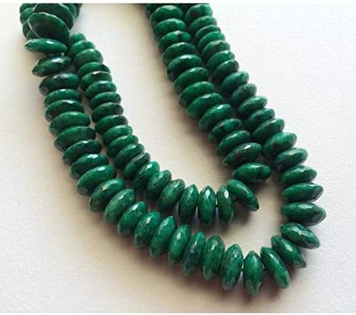 1 Strand Natural Green CoHIGHundum - Faceted Discs - German Cut Rondelles - Emerald Green CoHIGHundum Gemstone Beads - 8.5mm - 10.5mm 8 Inch Long Long Code-HIGH-16220
