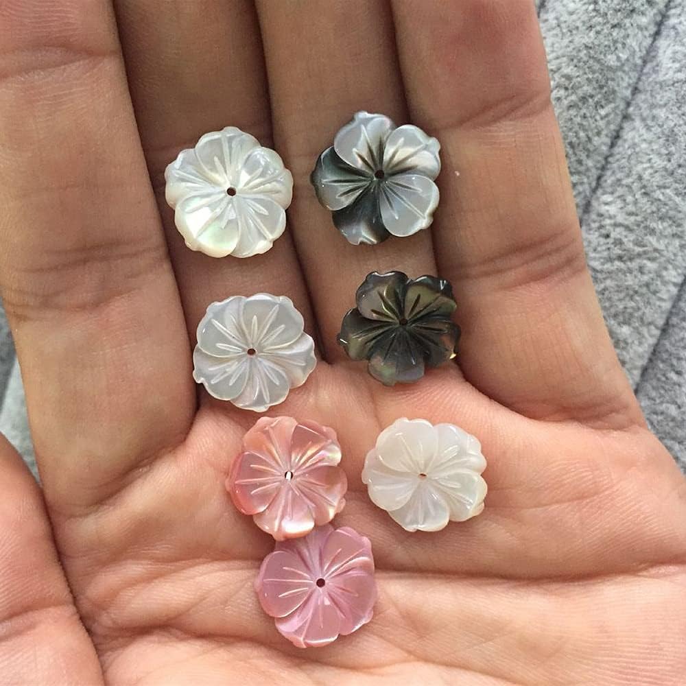 Davitu 10pcs 15mm Shell Beads Pink White Natural Mother of Pearl Shell Flower Beads Texture Curved Spacer DIY Jewelry Accessory Making - (Color: Pink as Photo, Item Diameter: 15mm)