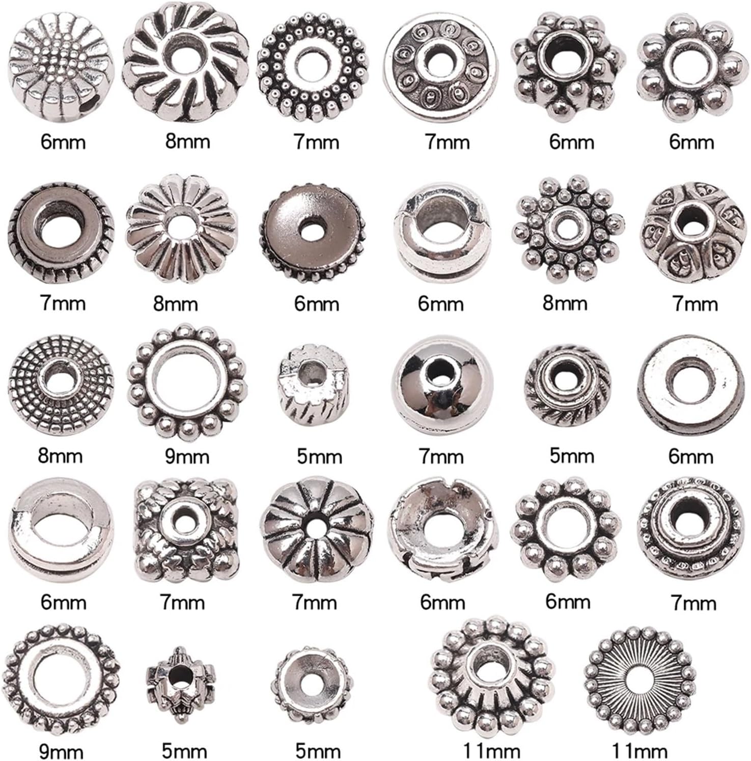 Spacer Beads 500Pcs Metal Spacer Beads Hollow Cap Alloy Tibetan Silver Round Beaded Big Hole Fit Charms Bracelet for Jewelry Making Craft Projects(HJ022)