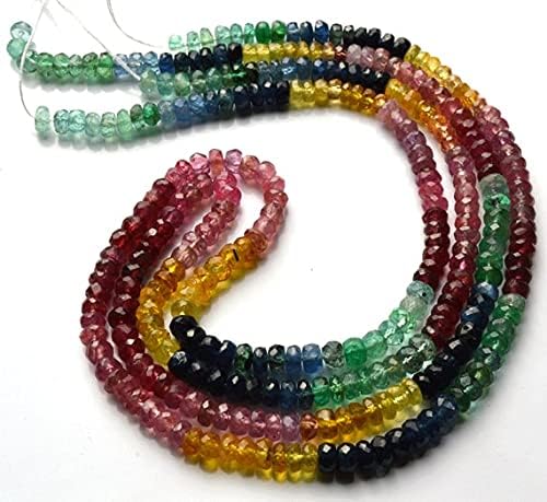 Beads Gemstone 1 Strand Natural 15 Inch Long Super Natural Multi Precious Faceted Rondelles Emerald, Ruby, Blue Sapphire,Yellow & Pink Sapphire 3.5 to 4 MM Code-HIGH-29575