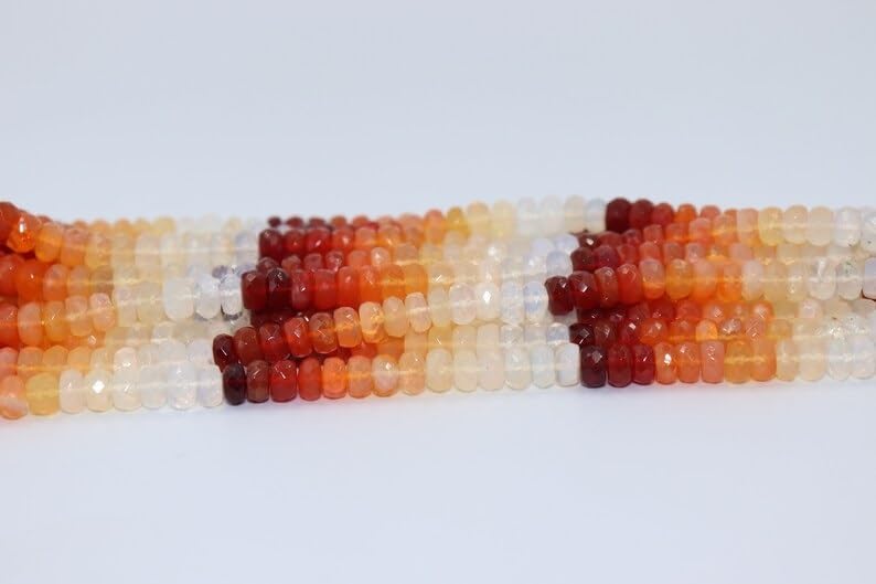 Excellent Mexican Fire Opal Faceted Rondelle Beads 5.5-6 mm FDark Color Mexican Fire Opal Beads Rondelle Opal Beads Strand