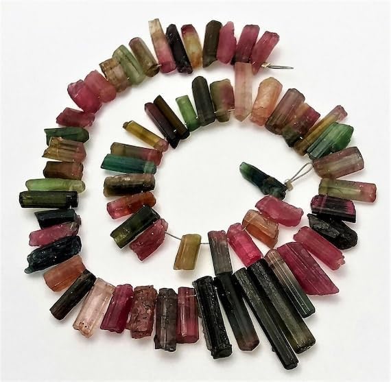 BEADS GEMSTONE Natural multi TOURMALINE rough,tourmaline sticks,Nice quality,3x9 mm to 4x20 mm Approx,10 Inch Long strand,110 ct. Approx[E0513] Tourmaline beads Code-HIGH-33266