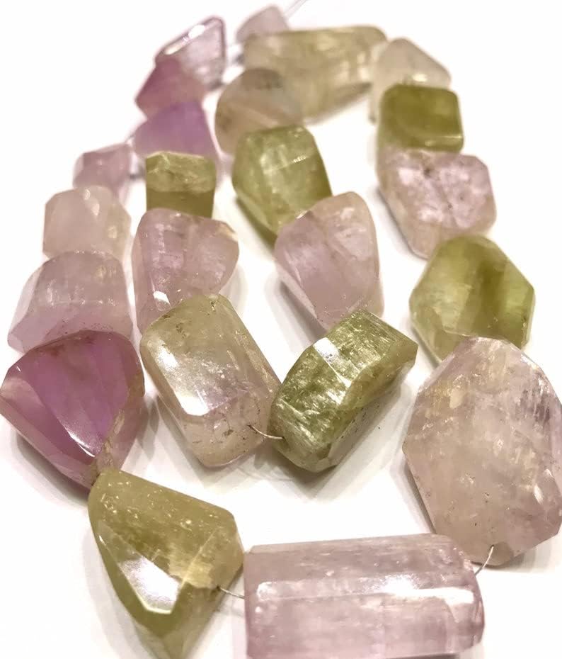 13 inch Strand of Natural gem Kunzite, 6x8-14-20mm Tumble Faceted Beads for DIY Jewelry Making. | Beads_05017