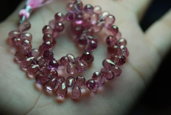 8 Inch Long Strand Mystic Pink Quartz Faceted Drops Shaped Briolettes,9-10mm Size