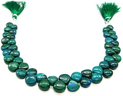 9 inch Strand of Natural Chrysocolla 9x9mm Heart Smooth briolette Beads for DIY Jewelry Making. |BRIO_02237