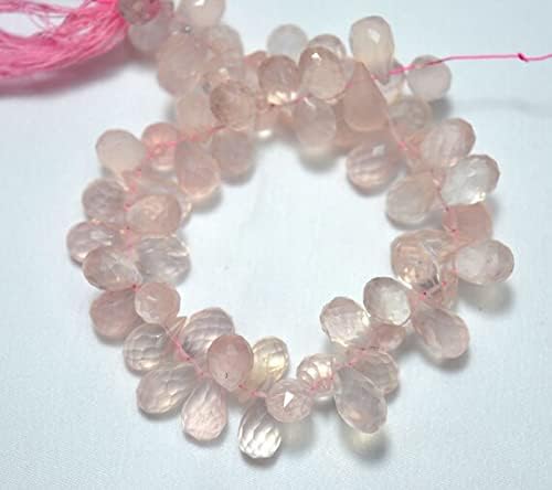 BEADS GEMSTONE Full Strand Rose Quartz Beads, Faceted Tear Drops Shape, Rose Quartz Cut Drops Briolette Gemstone, 7x10mm Approx,8 Inch Strand Code-HIGH-24239
