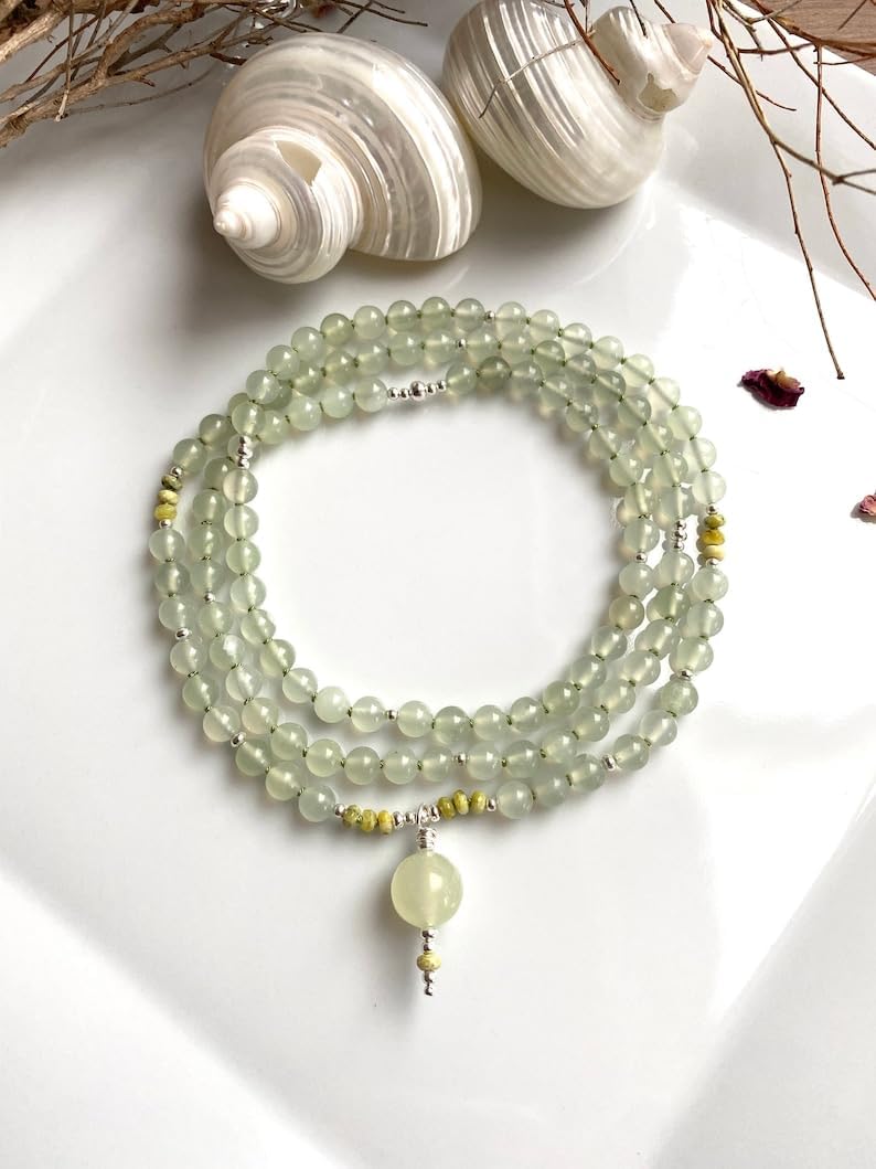 Natural serpentine,lizardite 6mm,2mm 108 Mala Beads, Spiritual, Meditation Beads, Reiki, Japa Mala, Buddhist Prayer Beads, Yoga Bracelet, healing beads LKMALA-RRGU-3448