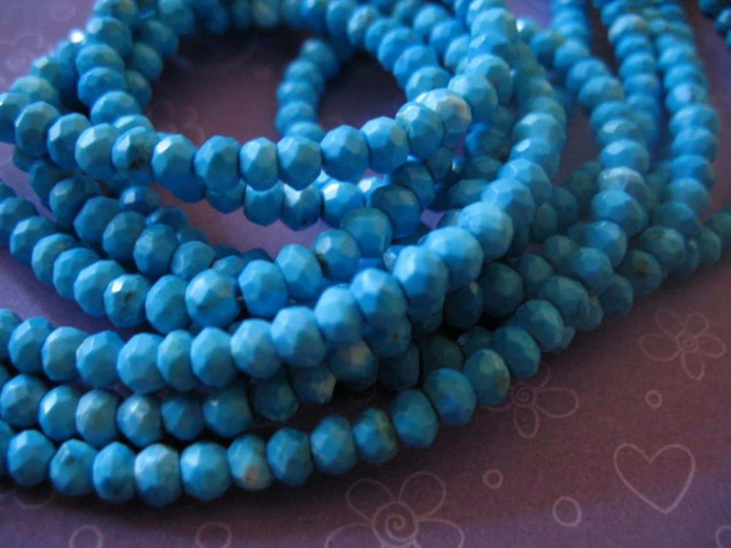 1 Strand Turquoise Rondelles Beads, 3-4 mm, Luxe AAA, Faceted Genuine Turquoise Beads, December Birthstone Aqua Blue Beads Exclusive by Beads_World CHIK-STNRDD-1720