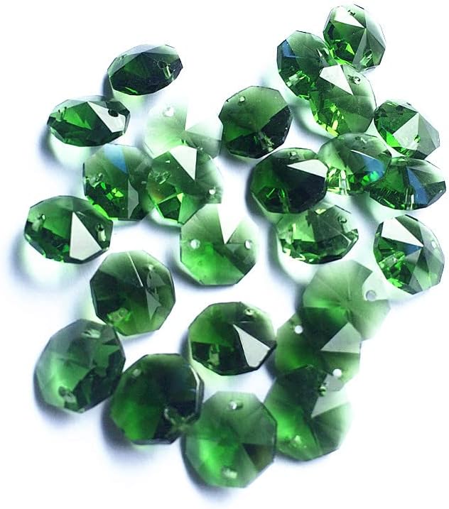 Hanging Crystals Prisms 1000pcs Chandelier Beads 14mm Crystal Octagon Beads in 2holes (with 1000 Rings) Crystal Glass Wedding Decoration Curtain Green Beads Hangings Crystals for Decoration