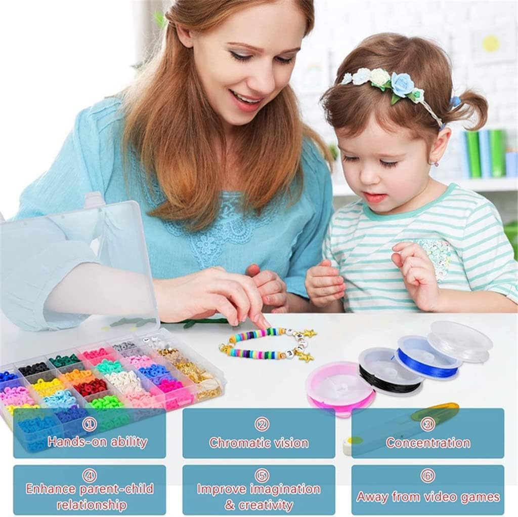 4270 Pcs Clay Beads 6mm 20 Colors Flat Round Polymer Clay Spacer Beads with Pendant Charms Kit and 4 Roll Elastic String (Color : A, Size : One Size)