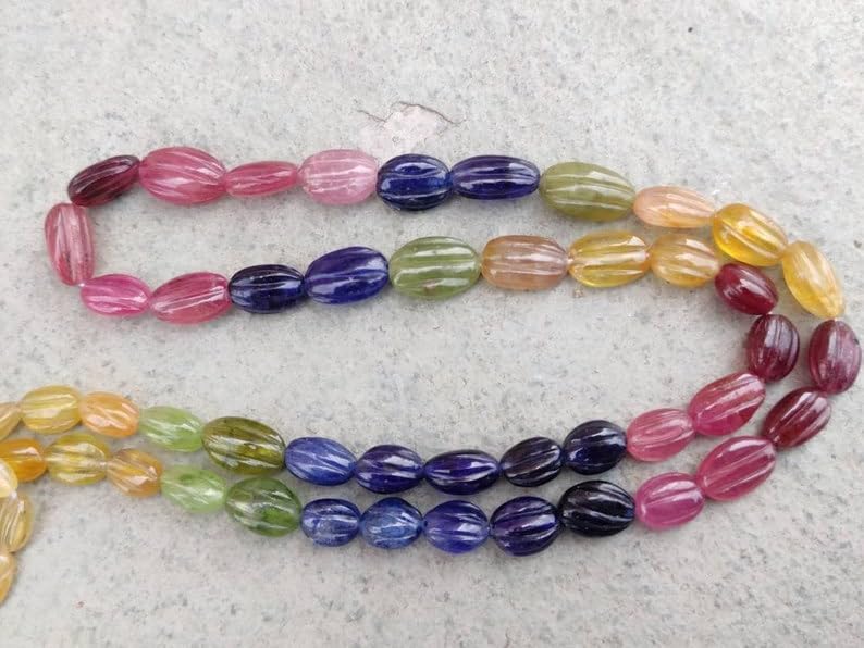 Natural Multi Gemstone Melon Smooth Beads : 6-8 mm 9 inch Long String Jewelry Making Gemstone Beads for Necklace Bracelet