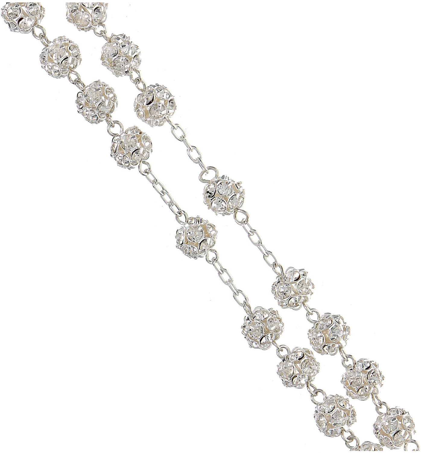 Rosary Beads in 925 Silver with 8mm Beads Encrusted with Crystals