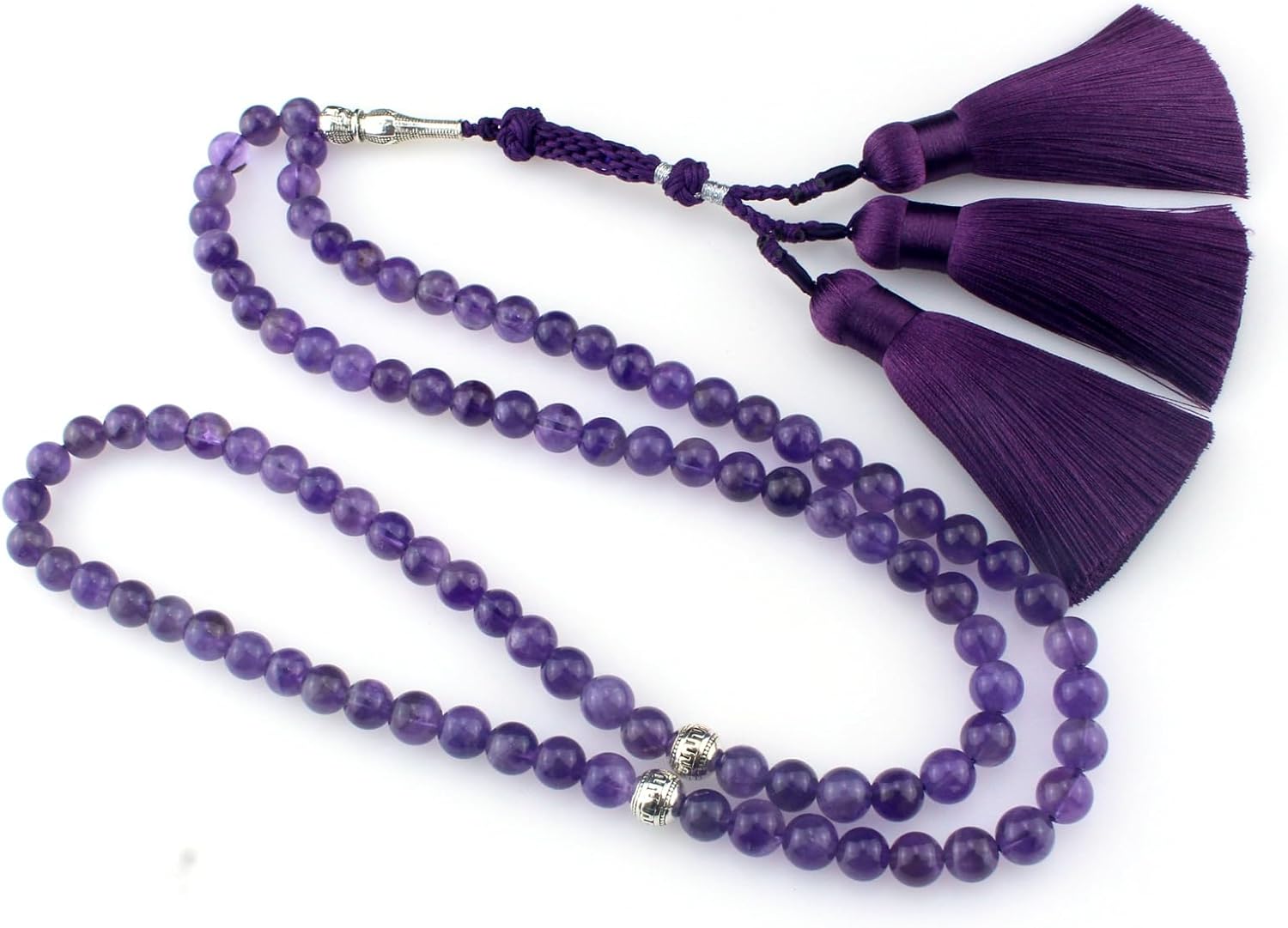 Muslims Islamic Dhikr Tasbeeh Tasbih Prayer Beads, Amethyst Purple Crystal 99 Beads with Tassel