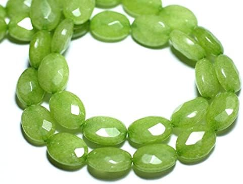 39cm Stone Beads - Jade Oval Faceted 14x10mm Apple Lime Green
