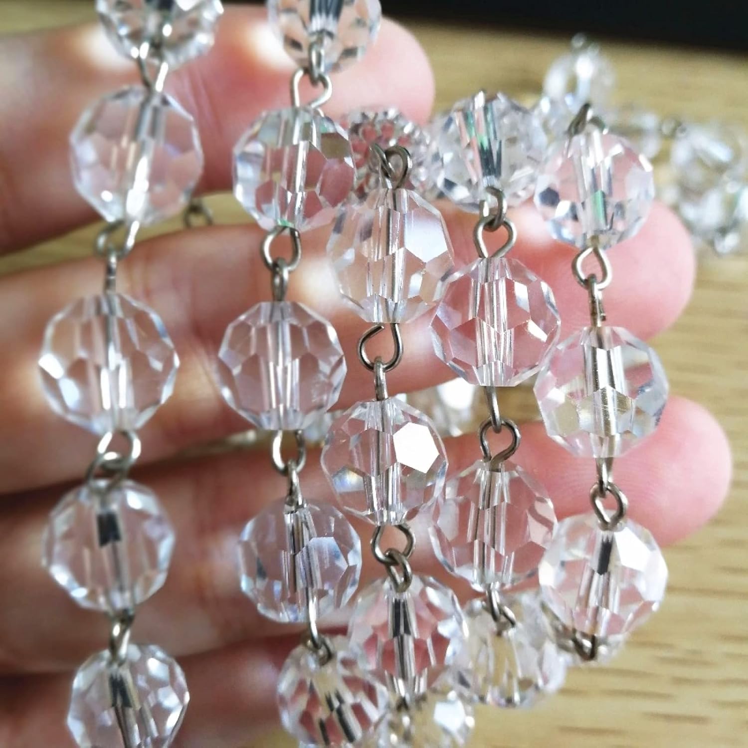 10 Meters Clear with Silver Pins Crystal 10mm Cut Ball Beads Strand Garlands Glass Chains for Home Window Curtain Decoration