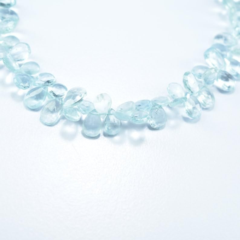 Natural Aquamarine pear Faceted Beads 5X7-5.5X8mm 7.5 inch Long String Jewelry Making Gemstone Beads for Necklace Bracelet