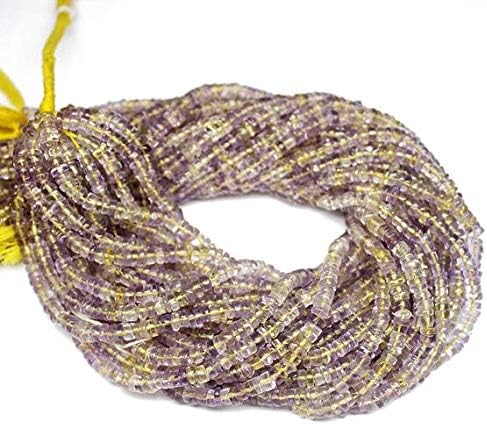 5 Strand Natural Ametrine Smooth Wheel Tyre Rondelle Gemstone Craft Beads 13 Inch Long 5mm Code-HIGH-83