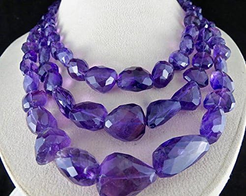 3 Line Natural AMETHYST Facetted Tumble BEADS NECKLACE 20 INCHES 10-23mm
