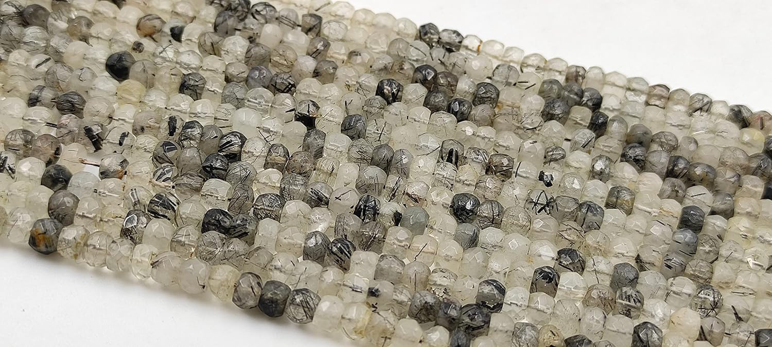 Hanumat Gems Lot of 5 Strands Beautiful Natural Black Rutile Faceted Rondelle Shape Gemstone Beads,Rutile Rondelle Beads,Rutile Faceted Beads,5.00-6.00 MM Beads,13 Inches Strand