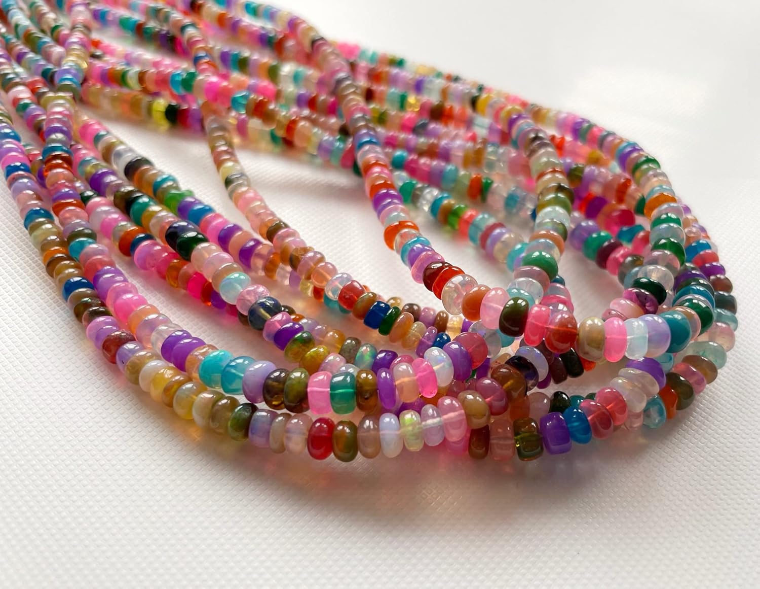 3-5 mm Colorful Opal Beads, Fancy Multi Color Rare Enhanced Opal Plain Smooth Rondelle Beads For Jewelry (8 IN To 16 IN) - ASG83