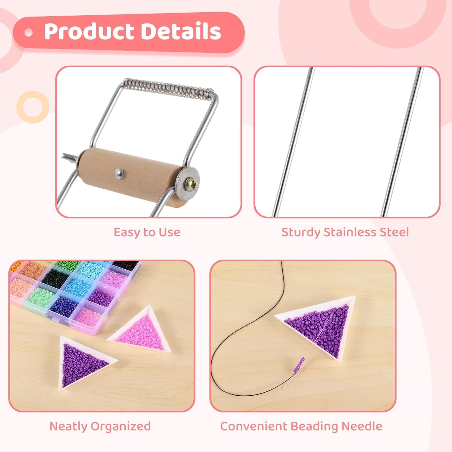 Gift for Craft Fans, Adjustable Metal Bead Kit, Beading Supplying with 46000 Glass Seed Beads 2 Bead Needles Trays, Bead Set, DIY Bracelet Necklace Earring Jewelry Making Set