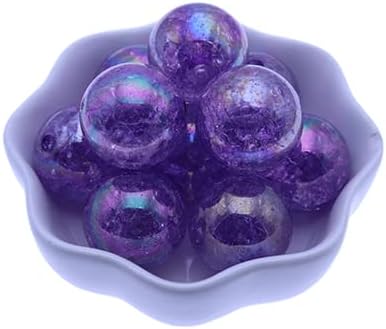 Davitu 20mm White AB Color Chunky Crackle Acrylic Beads Round Gumball Beads Fashion Bubblegum Acrylic Beads for Necklace Making - (Color: purple, Style: A, Item Diameter: 20mm)